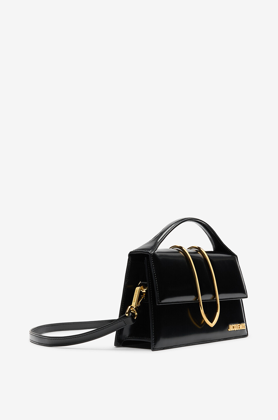 JACQUEMUS Sac à main en cuir lisse à languette métallique Le grand Bambino Femme NOIR 2