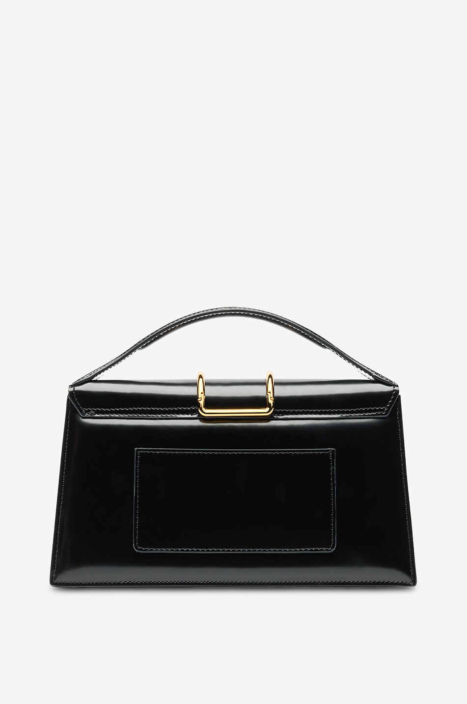 JACQUEMUS Sac à main en cuir lisse à languette métallique Le grand Bambino Femme NOIR 3
