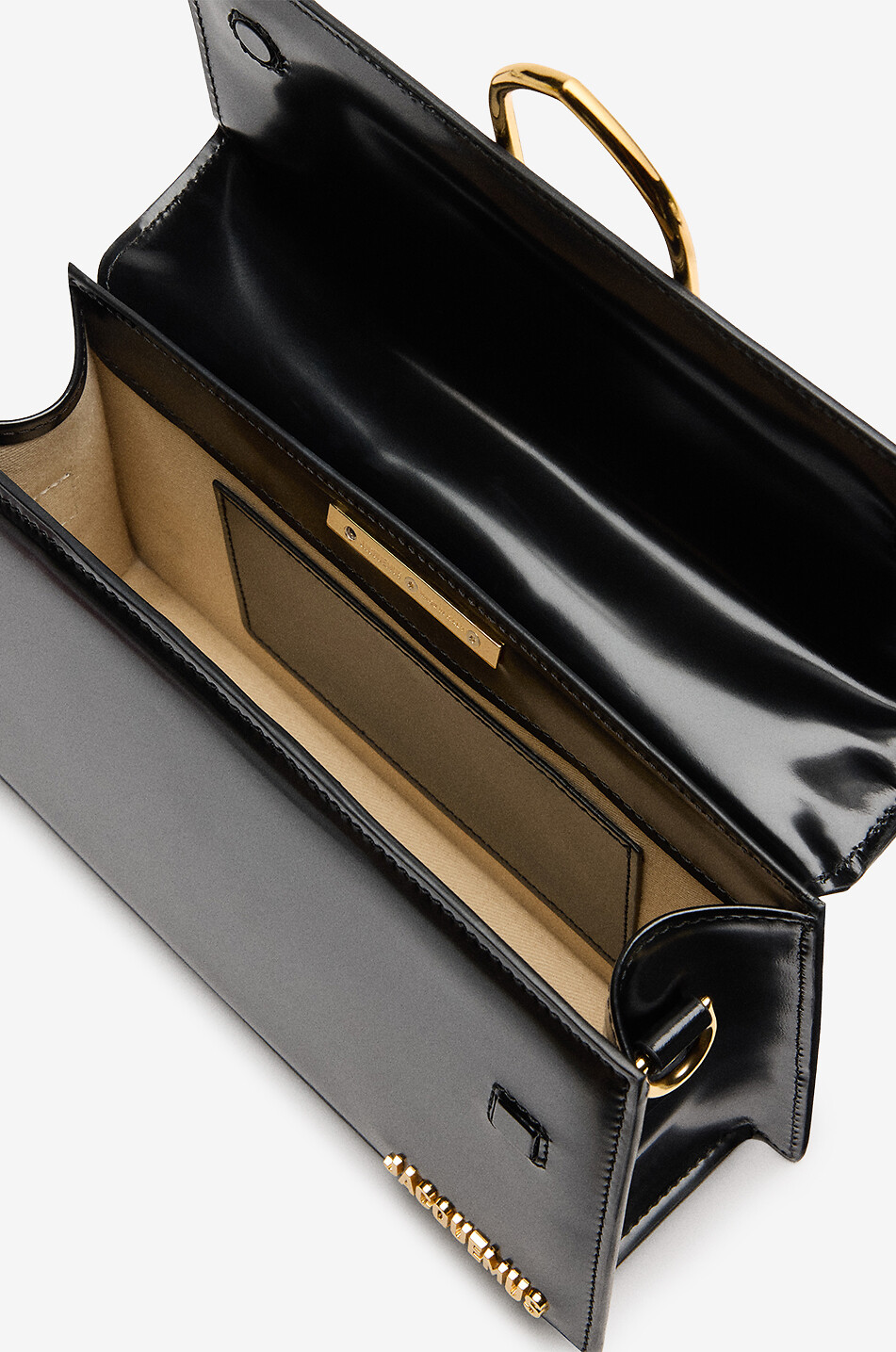 JACQUEMUS Sac à main en cuir lisse à languette métallique Le grand Bambino Femme NOIR 5