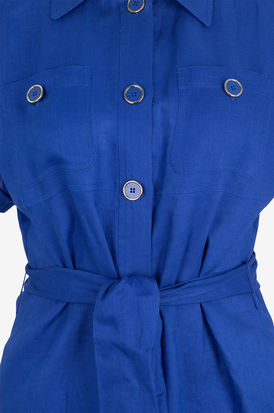 LUISA SPAGNOLI Patrono midi linen shirt dress with short sleeves Women MEDIUM BLUE 3