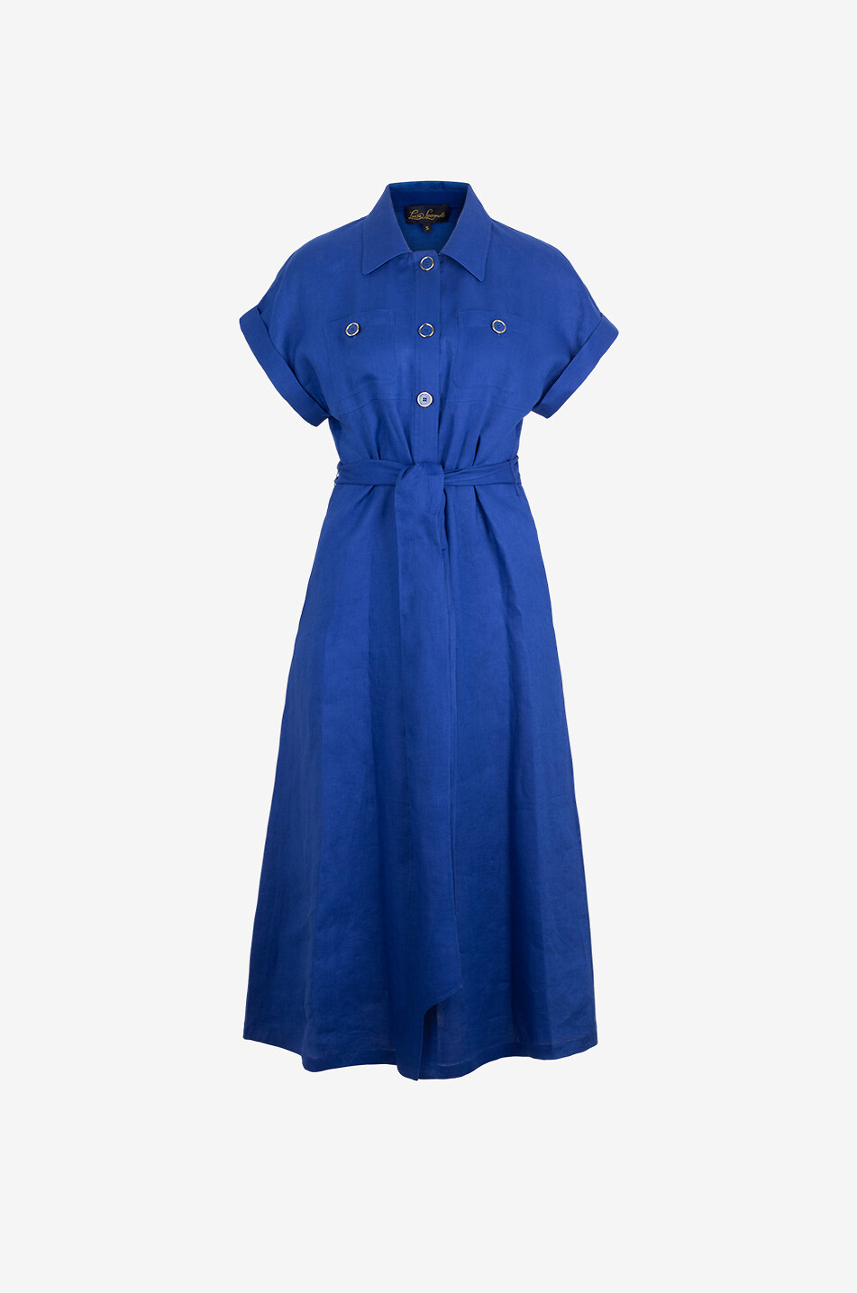 Midi-Leinenhemdkleid mit kurzen Ärmeln Patrono