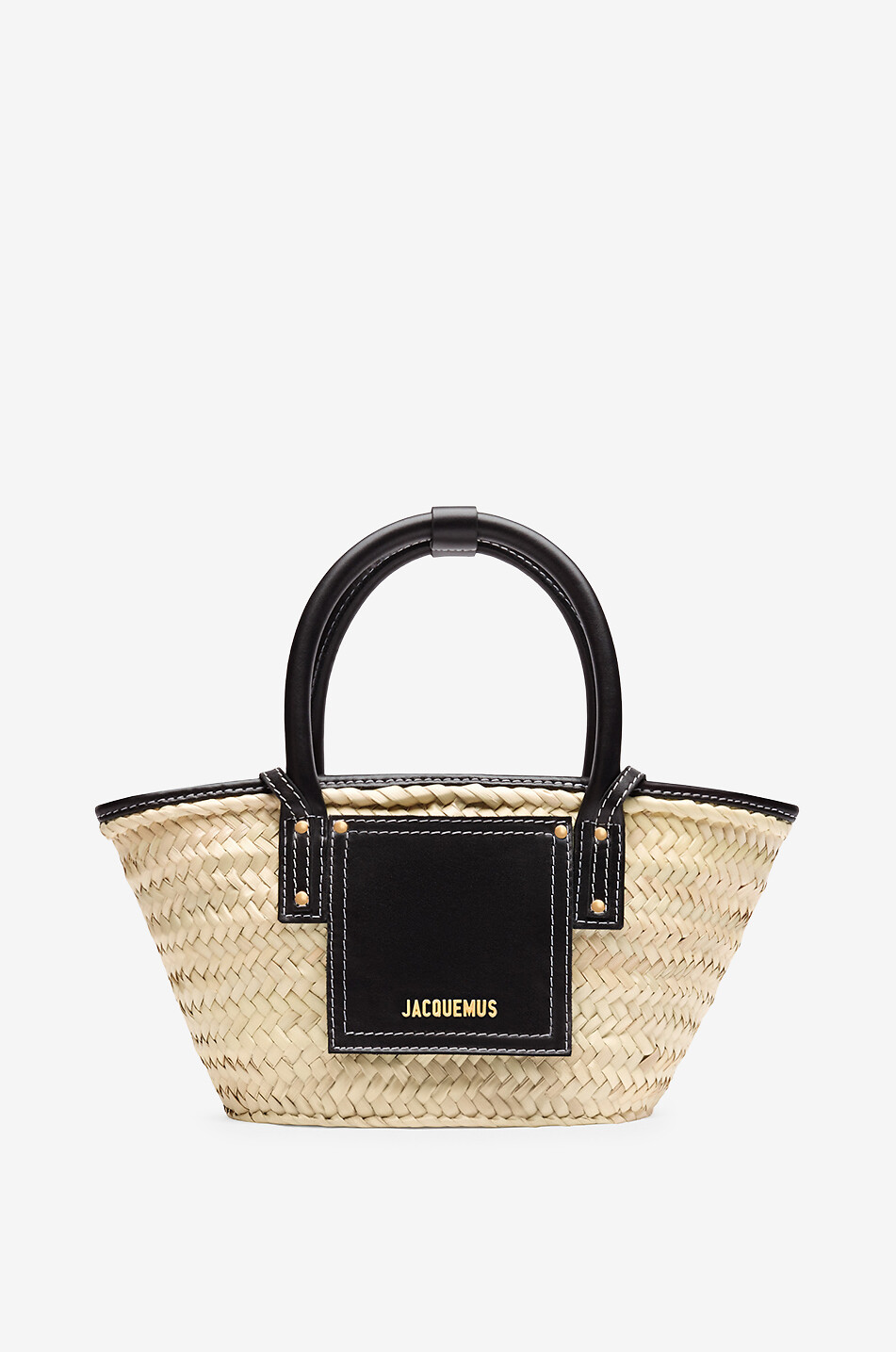 JACQUEMUS Panier en raphia et cuir Le Petit Panier Soli Femme NOIR 1