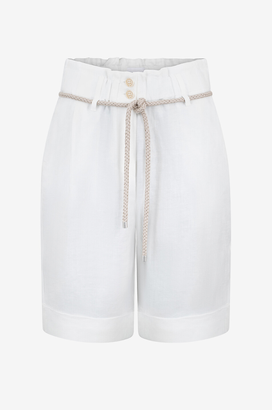 BIANCALANCIA Belted linen paperbag Bermuda shorts Women EGGSHELL 1