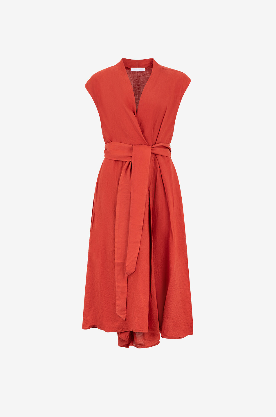 Linen cap-sleeve midi wrap dress