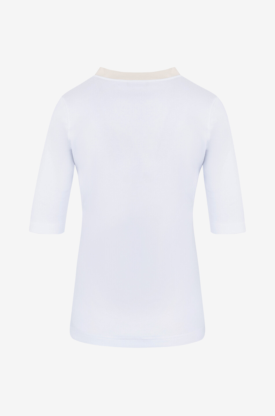 FABIANA FILIPPI Geripptes Jersey-T-Shirt mi Satin-V-Ausschnitt Damen WEISS 2