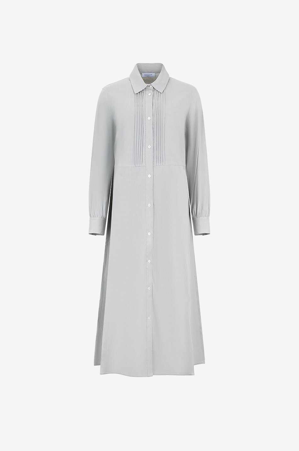 Midi linen blend shirt dress with pintucks