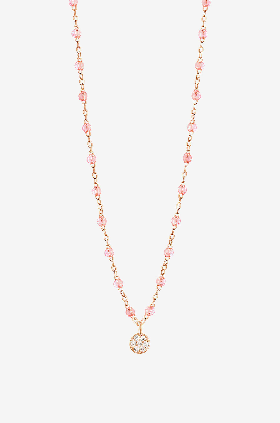 Collier en or rose et résine à pendentif diamant Puce Rosée - 42 cm