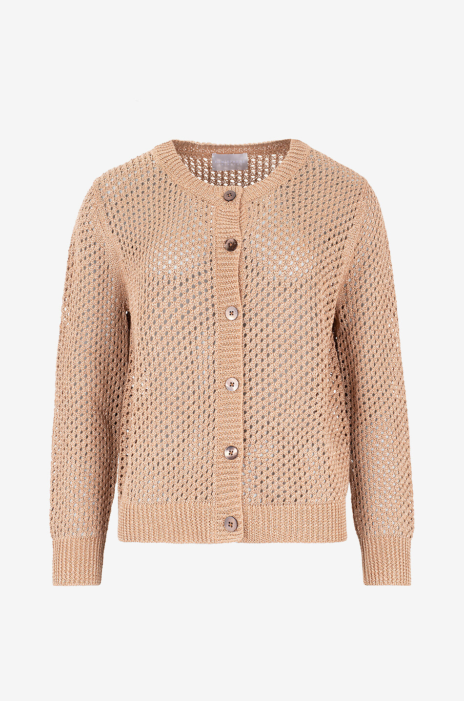 HEMISPHERE Cardigan ajouré boutonné en lin à col rond Femme COGNAC 1