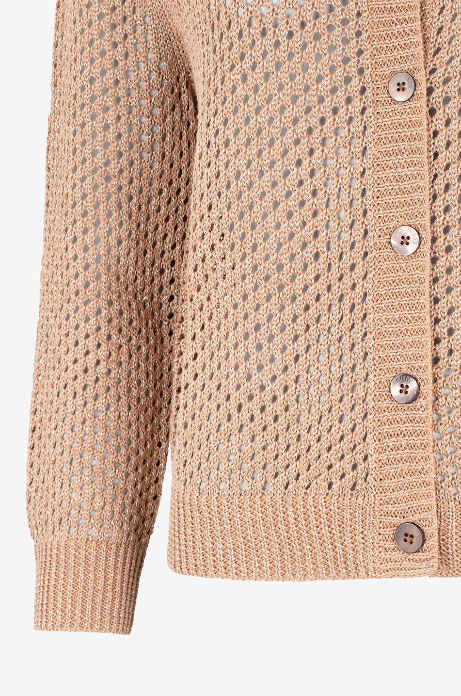 HEMISPHERE Cardigan ajouré boutonné en lin à col rond Femme COGNAC 3