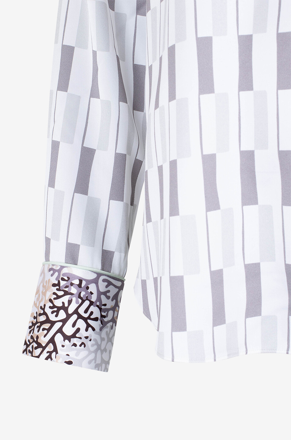 Geometric print silk long-sleeved blouse