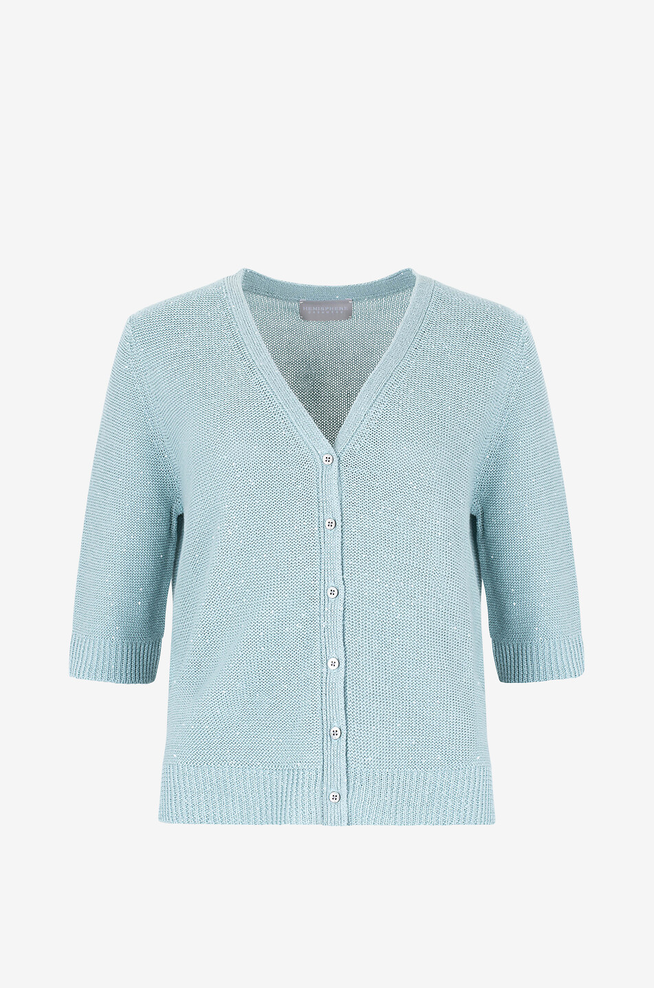 HEMISPHERE Short-sleeved linen V-neck cardigan Women LIGHT BLUE 1