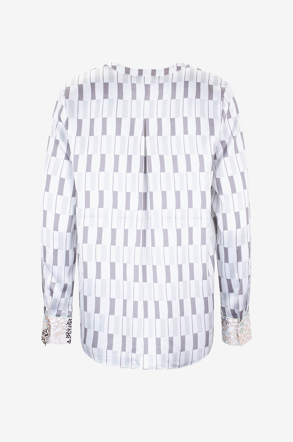 HERZENS Geometric print silk long-sleeved blouse Women LIGHT GREY 2