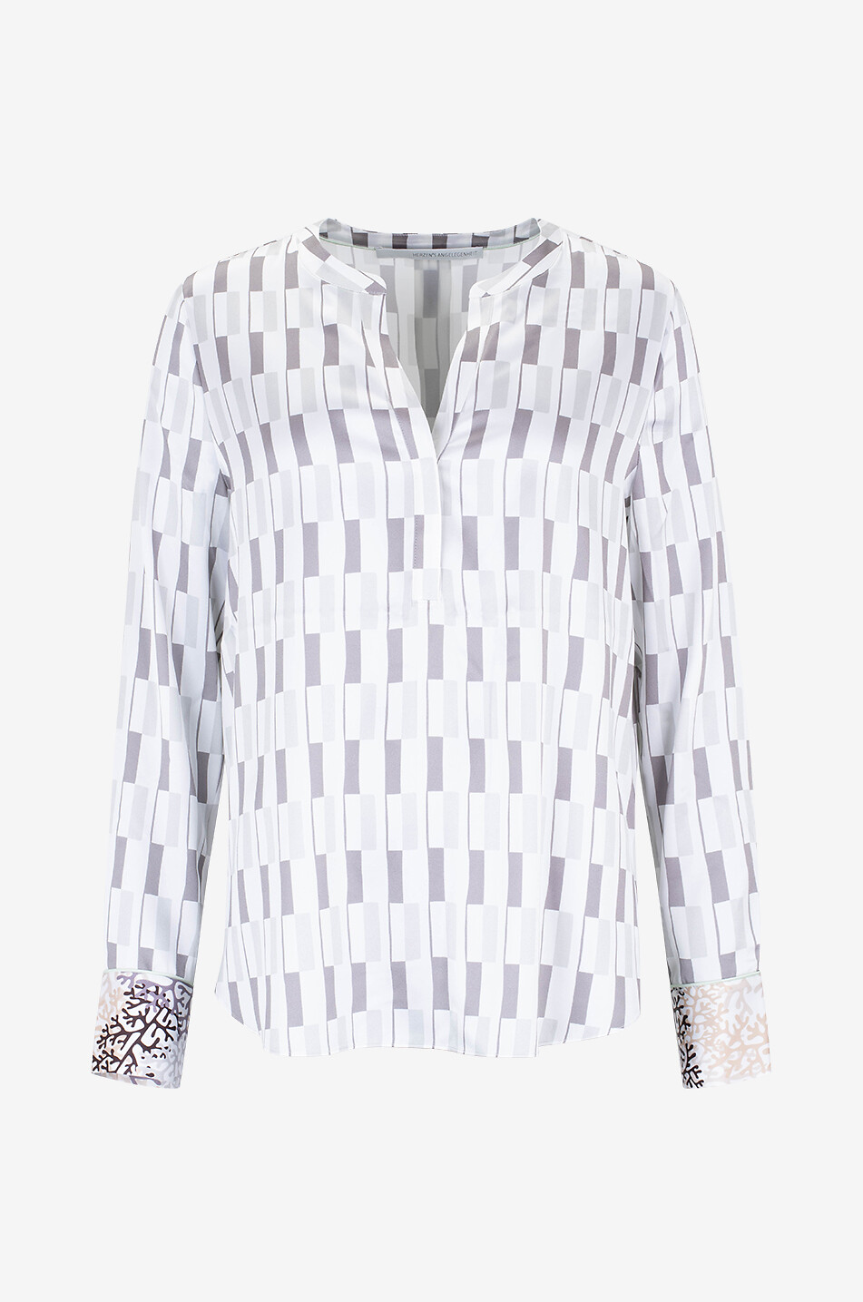 HERZENS Geometric print silk long-sleeved blouse Women LIGHT GREY 1