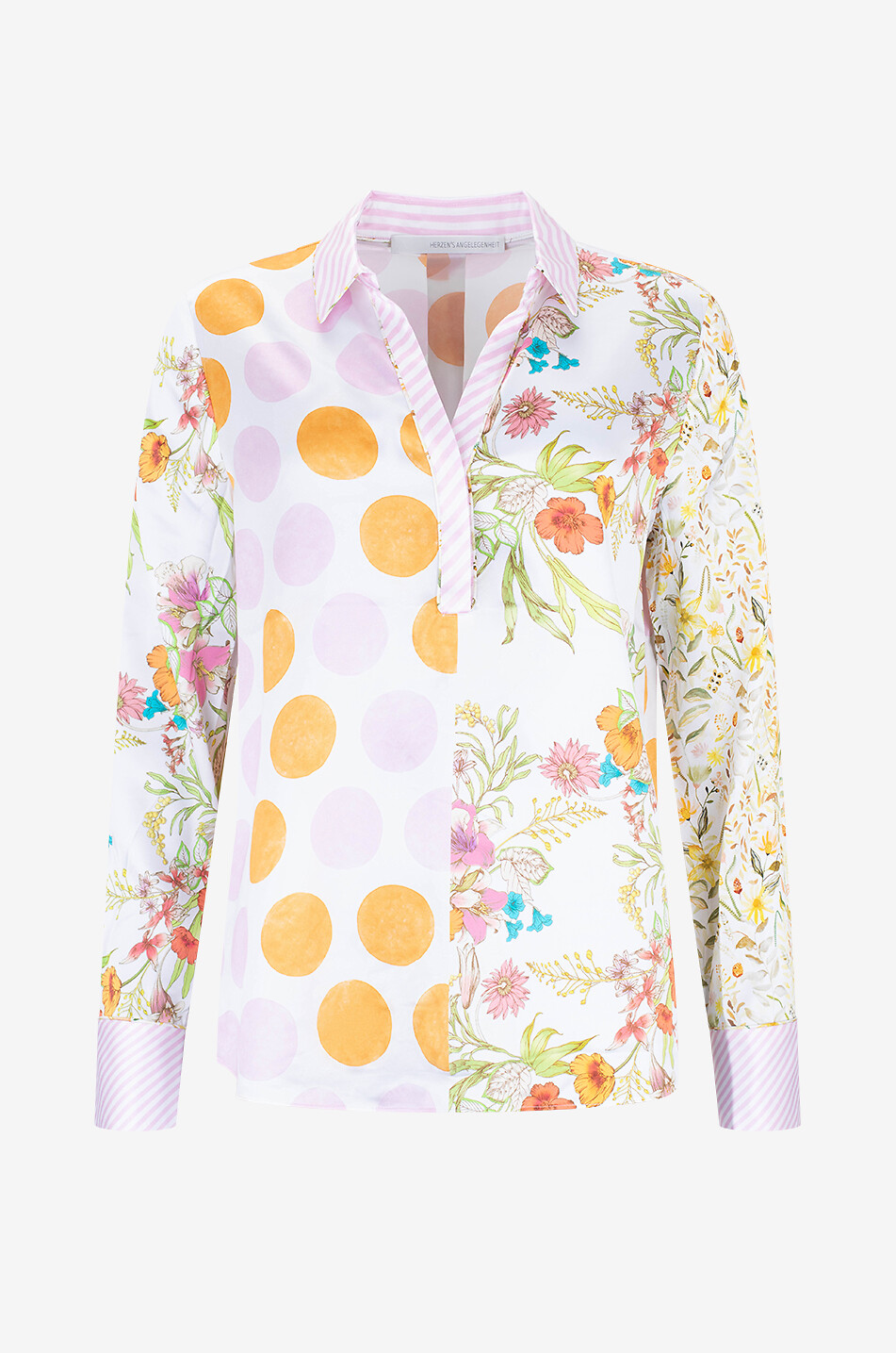 Blouse à manches longues en soie imprimée patchwork