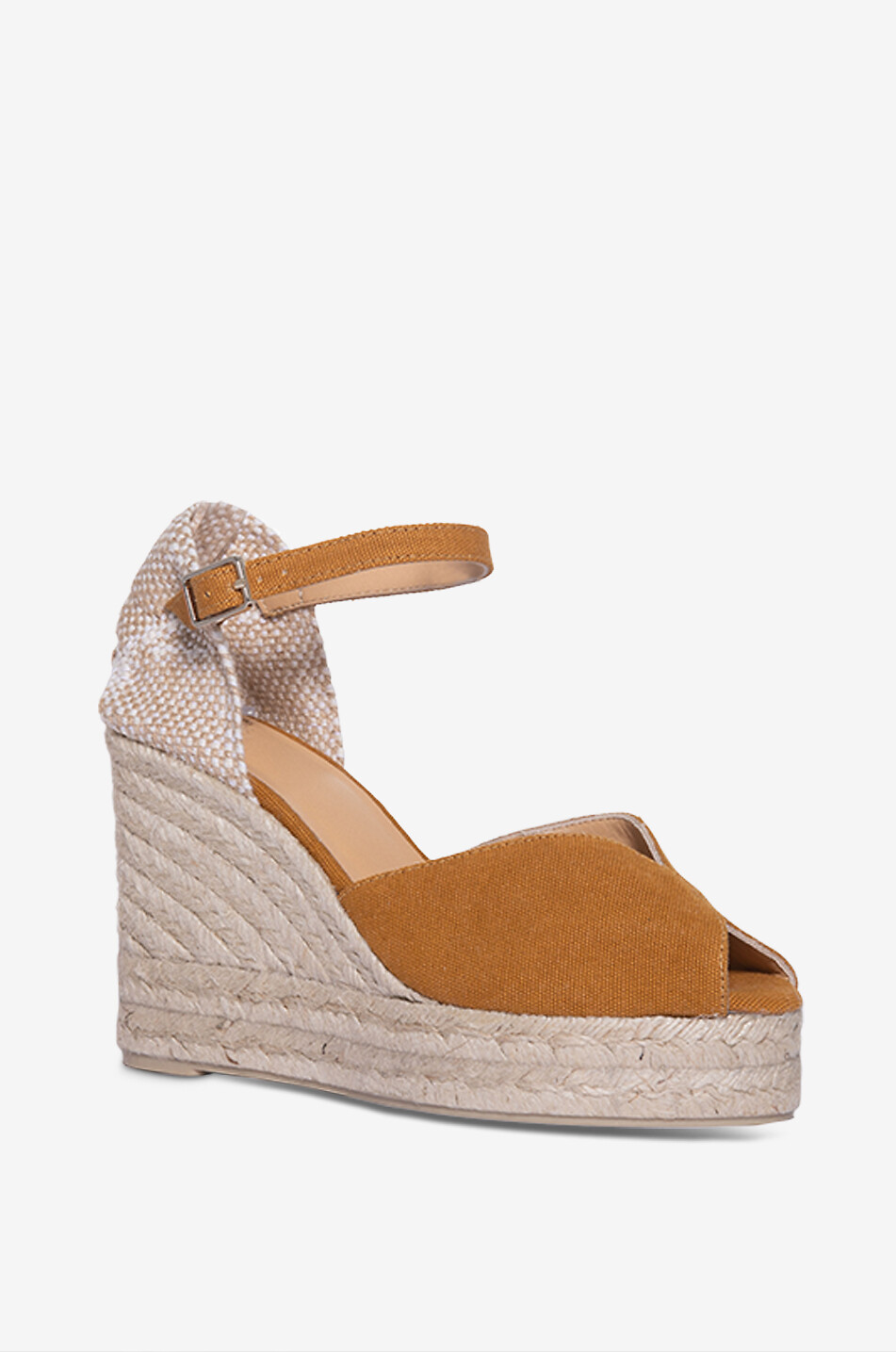 CASTANER Peeptoe-Espadrilles mit Keilabsatz aus Baumwolle Bianca Damen HELLBRAUN 1