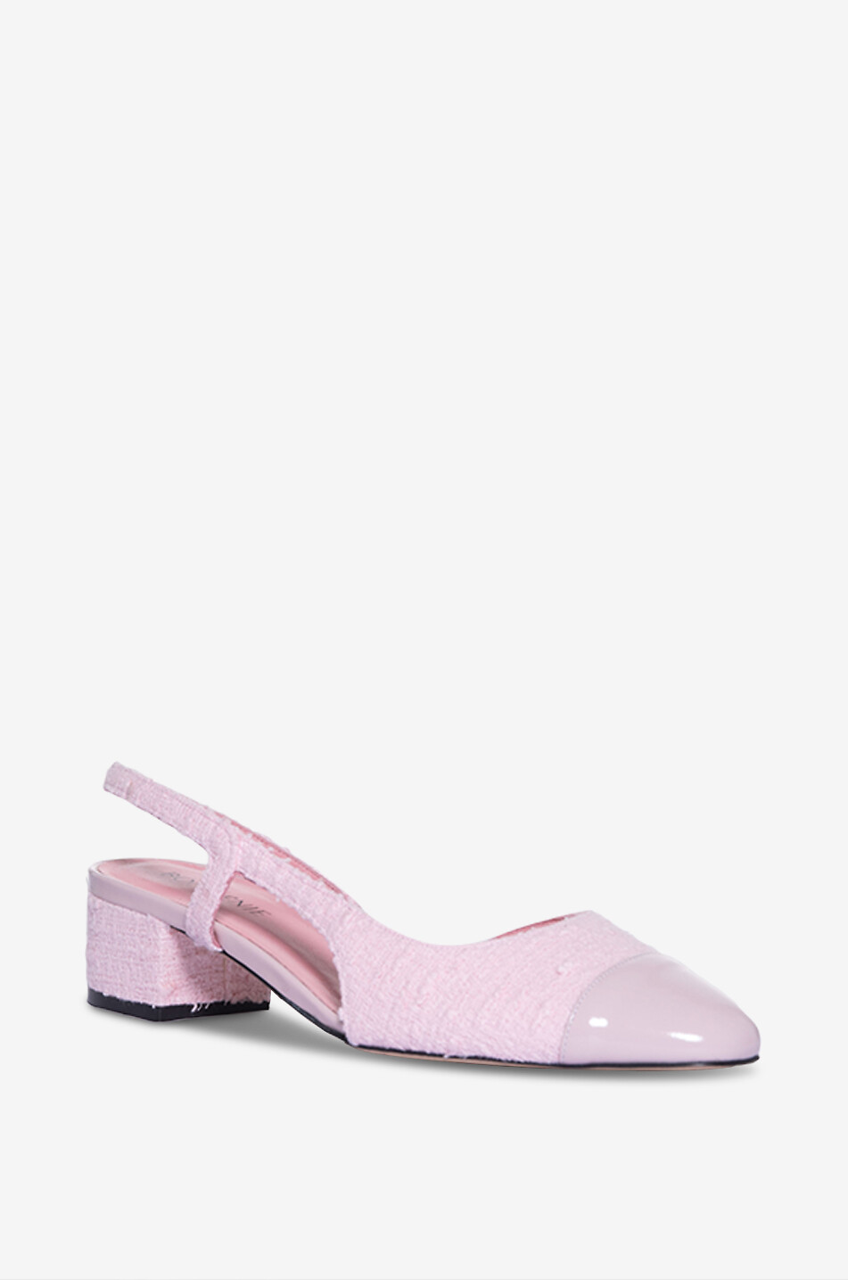 Slingback-Pumps aus Tweed und Lackleder Rosette 40