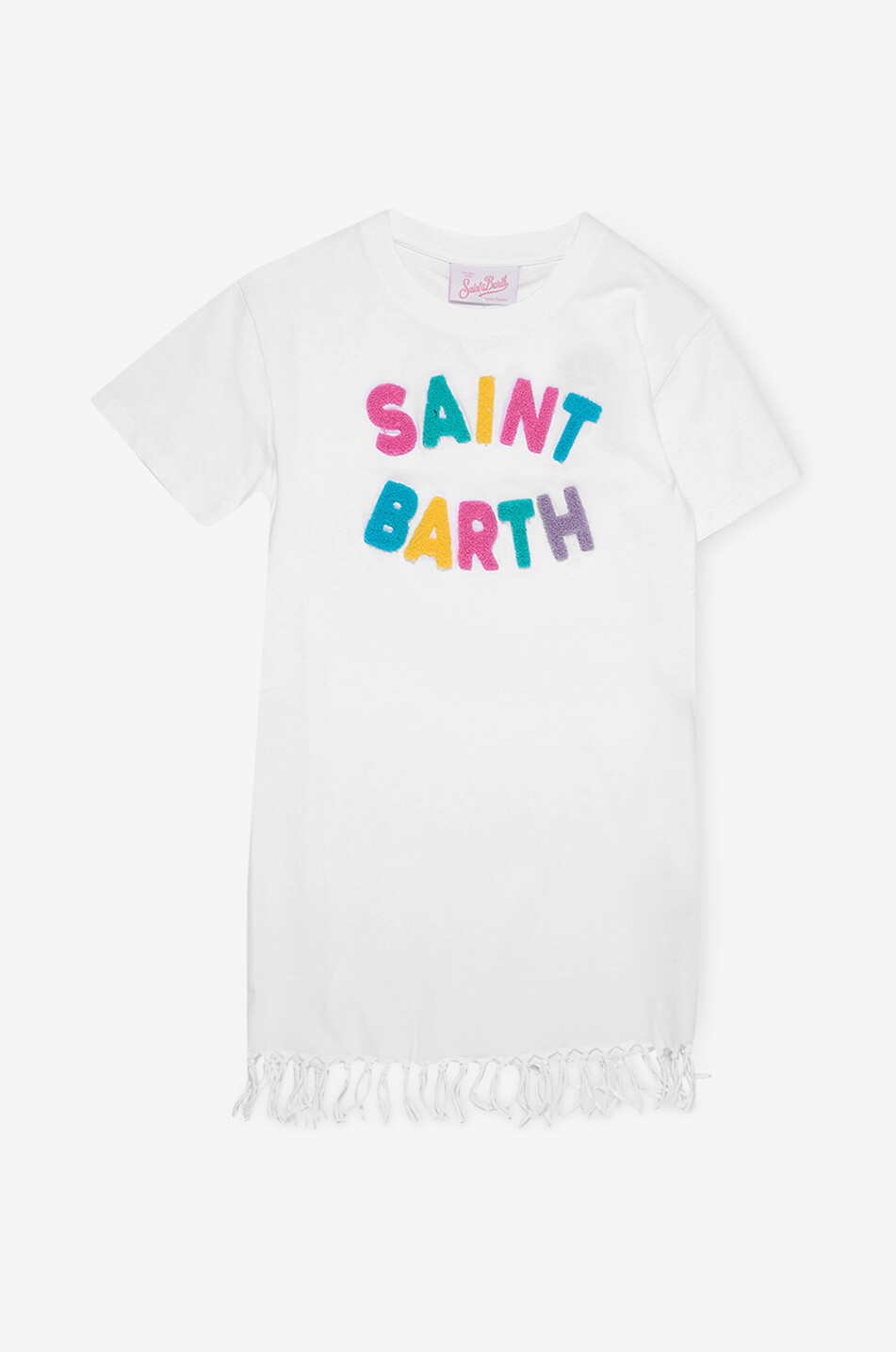 MC2 SAINT BARTH Gefranstes Mädchen-T-Shirt-Kleid aus Baumwolle Aby Mädchen WEISS 1