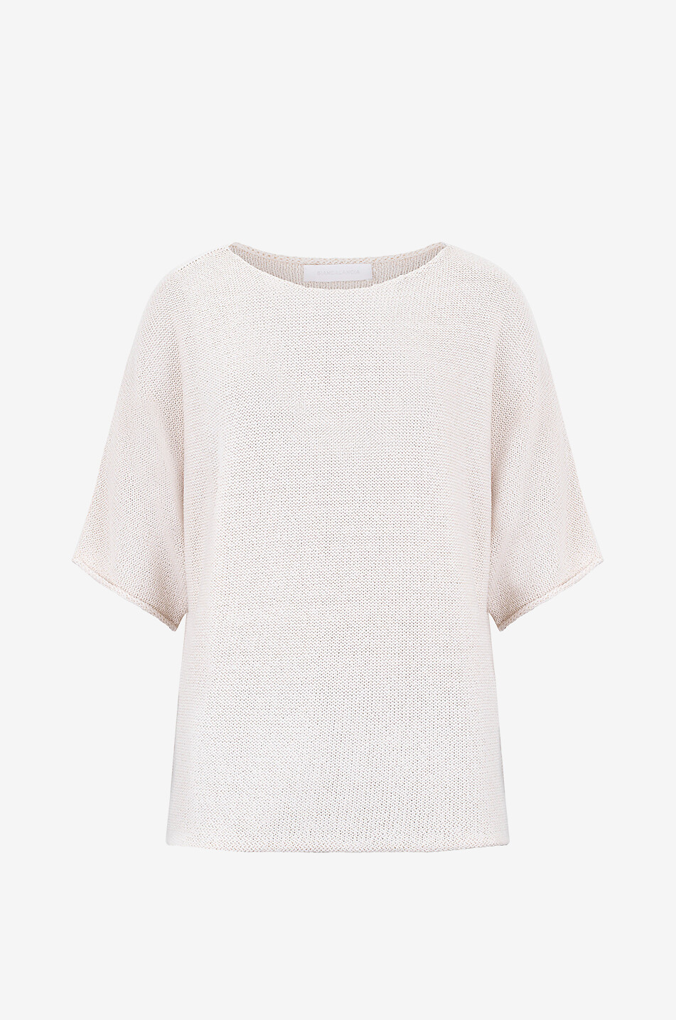 Boxy garter-stitch boat neck jumper with Lurex
