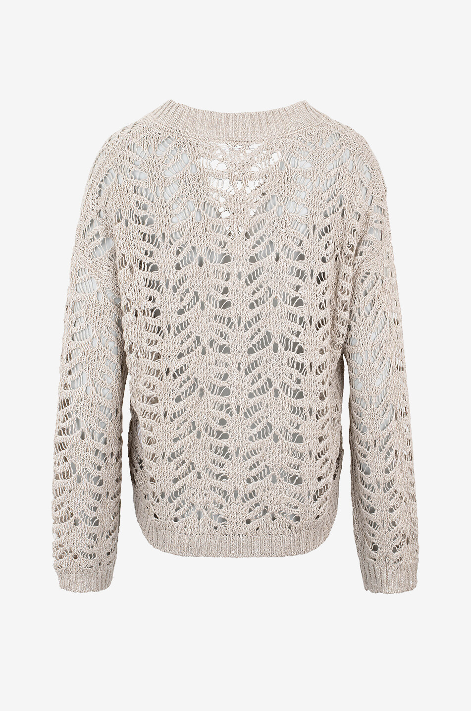 BRUNELLO CUCINELLI Weiter Leinen- und Seidenpullover Diamanté Foliage Lace Damen BEIGE 2