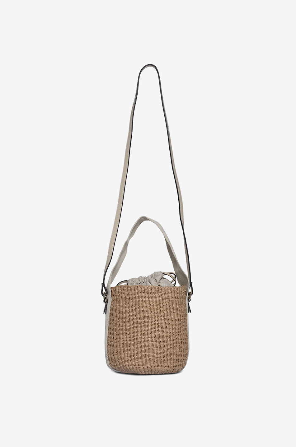 CHLOE Sac seau en raphia et cuir Small Horse Medal Femme BLANC CASSE 3