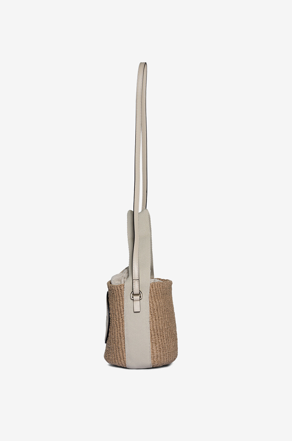 CHLOE Sac seau en raphia et cuir Small Horse Medal Femme BLANC CASSE 4
