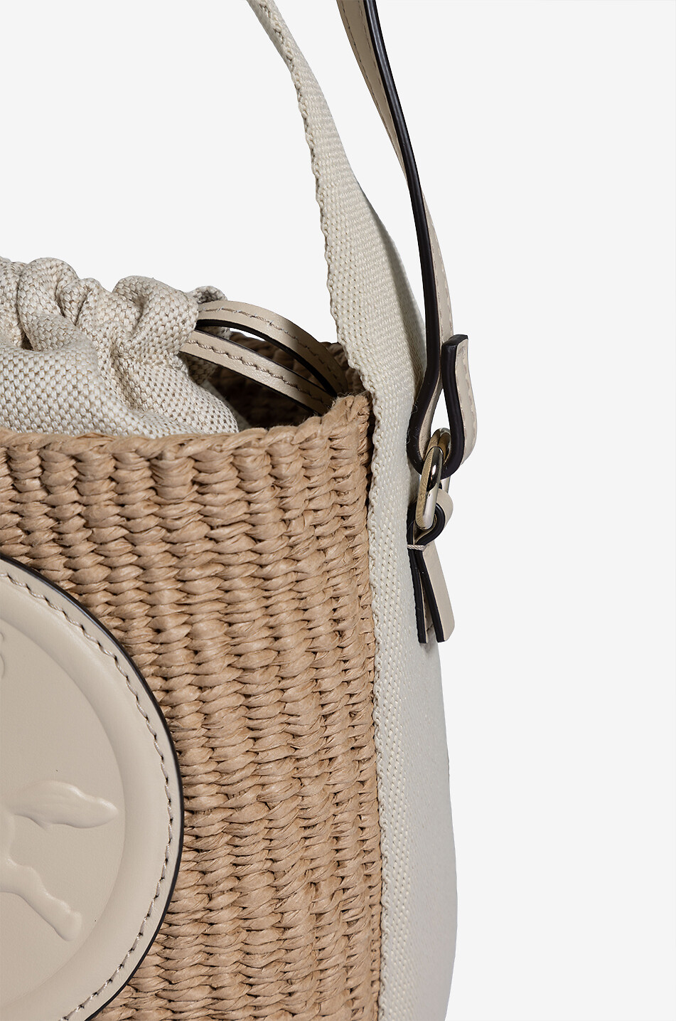 CHLOE Sac seau en raphia et cuir Small Horse Medal Femme BLANC CASSE 5