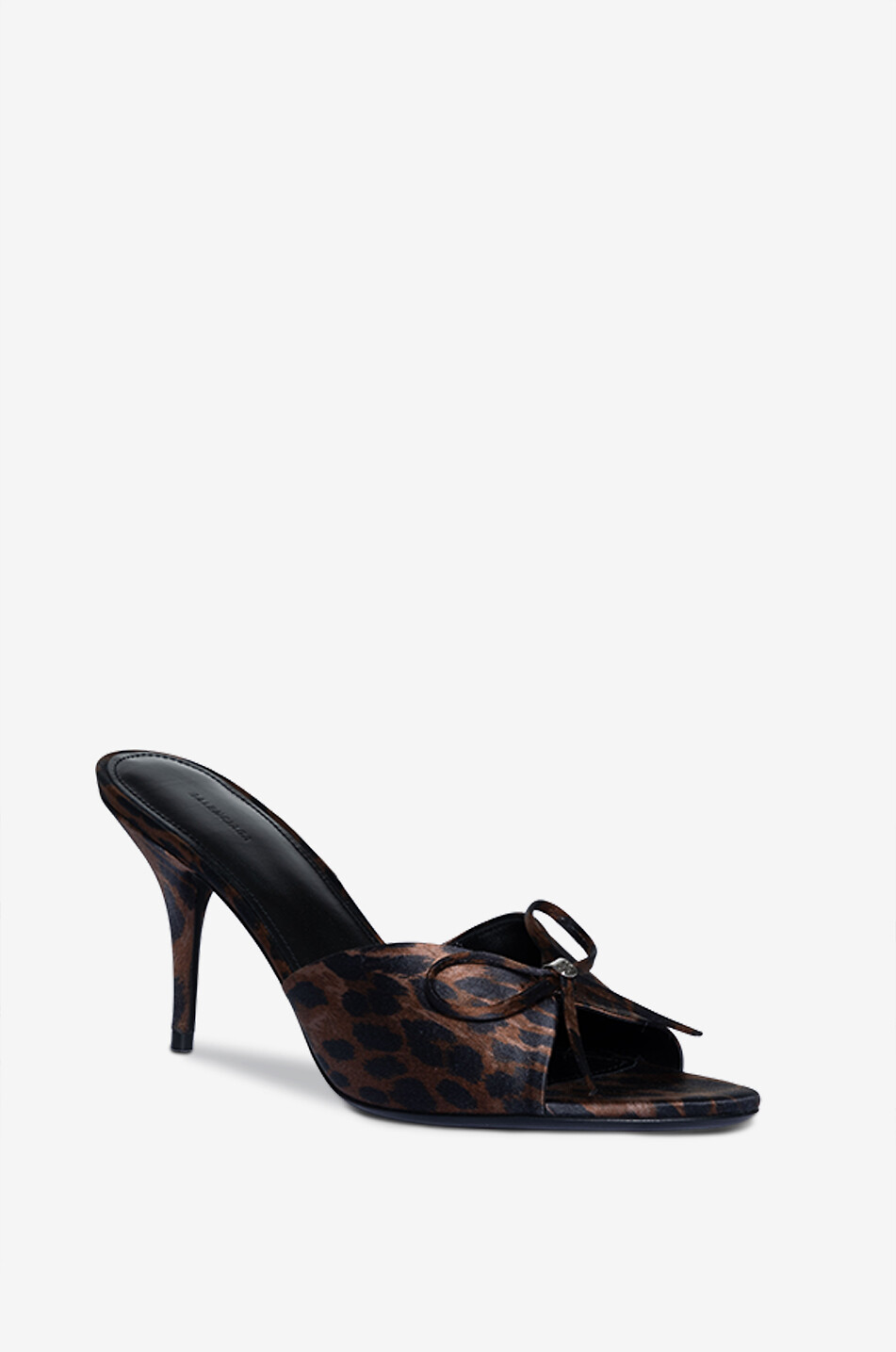 BALENCIAGA Knife Bow 80 heeled leopard satin mules Women BROWN 1