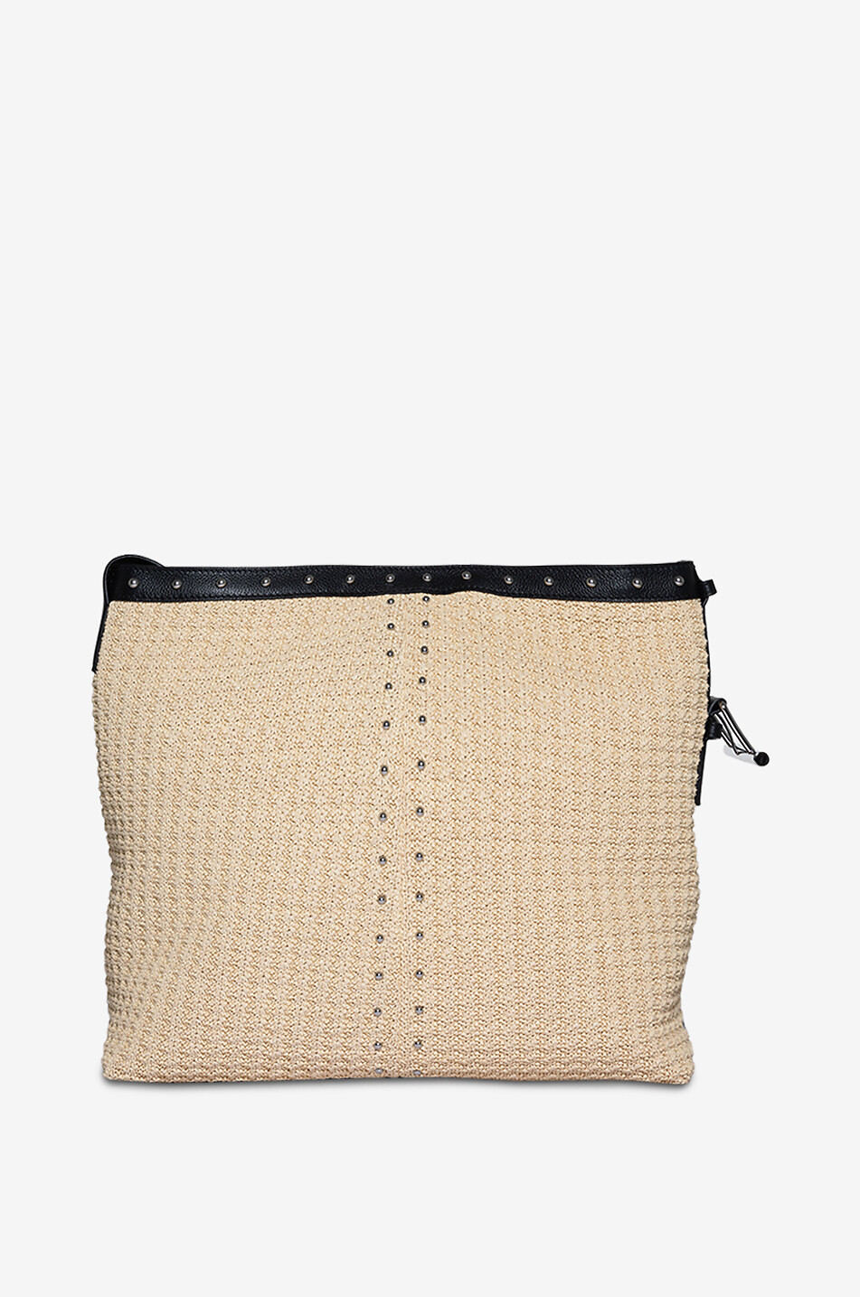 Sac porté épaule en raphia tressé et cuir grainé T-Bar Sling