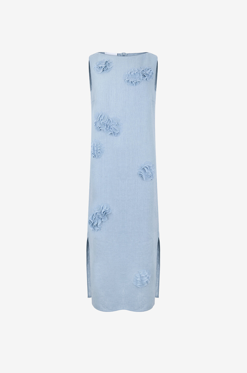 AKRIS PUNTO Carnation appliqué linen midi dress Women LIGHT BLUE 1