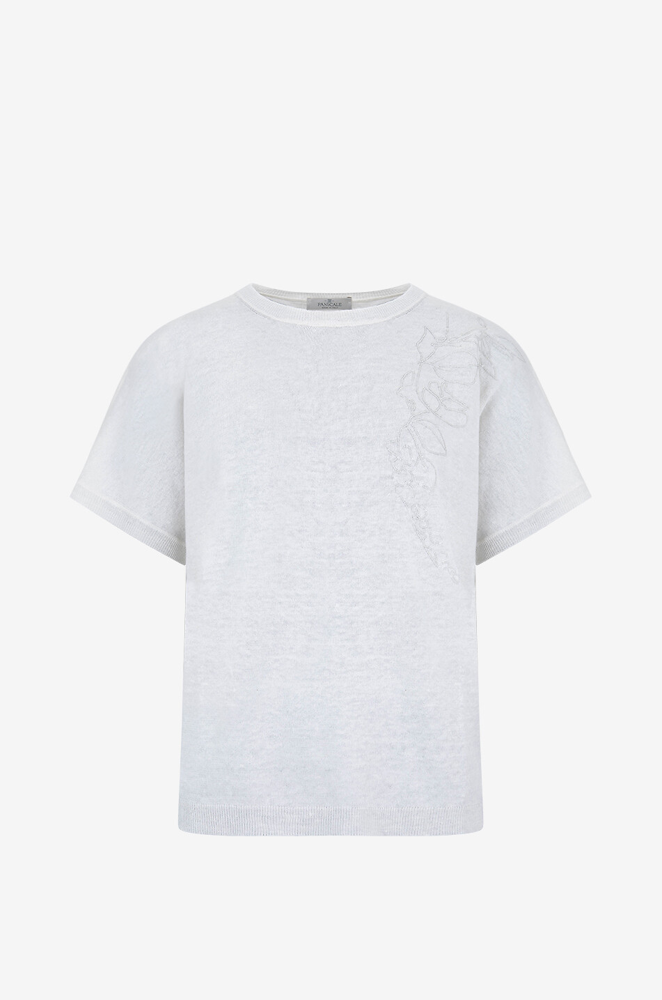 PANICALE Kurzarm-Pullover mit Paillettenblüten Damen WEISS 1