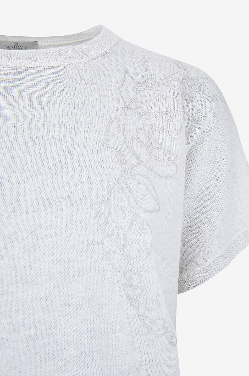 PANICALE Kurzarm-Pullover mit Paillettenblüten Damen WEISS 3