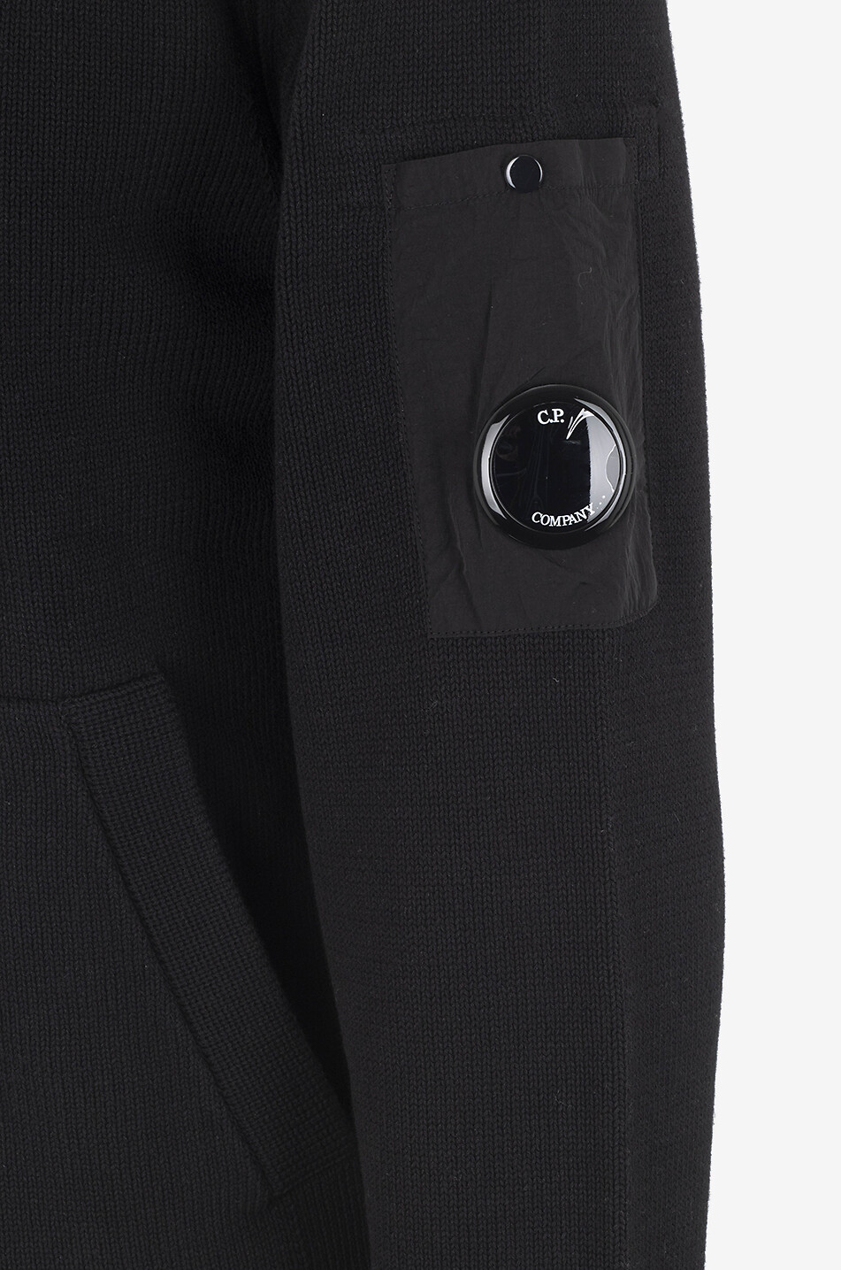 C.P. COMPANY Cardigan zippé bi-matière à capuche Lens Homme NOIR 3