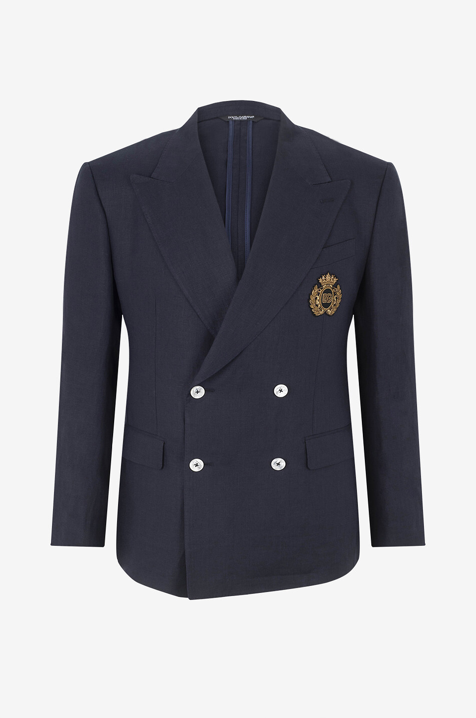 DOLCE & GABBANA Zweireihiger Leinenblazer mit Patch Sicilia Light Herren DUNKELBLAU 1