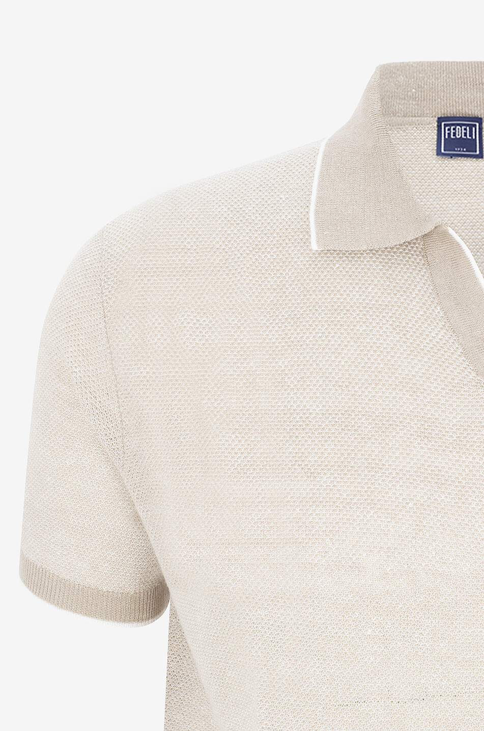 FEDELI Kurzärmeliges Polohemd aus Leinen-Piqué Danny Herren Hellbeige 3