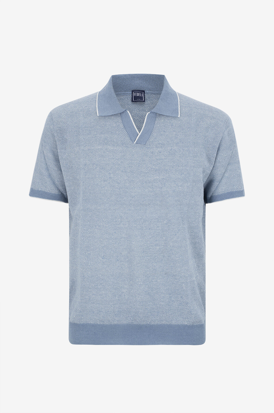 FEDELI Danny linen piqué short-sleeved polo shirt Men LIGHT BLUE 1