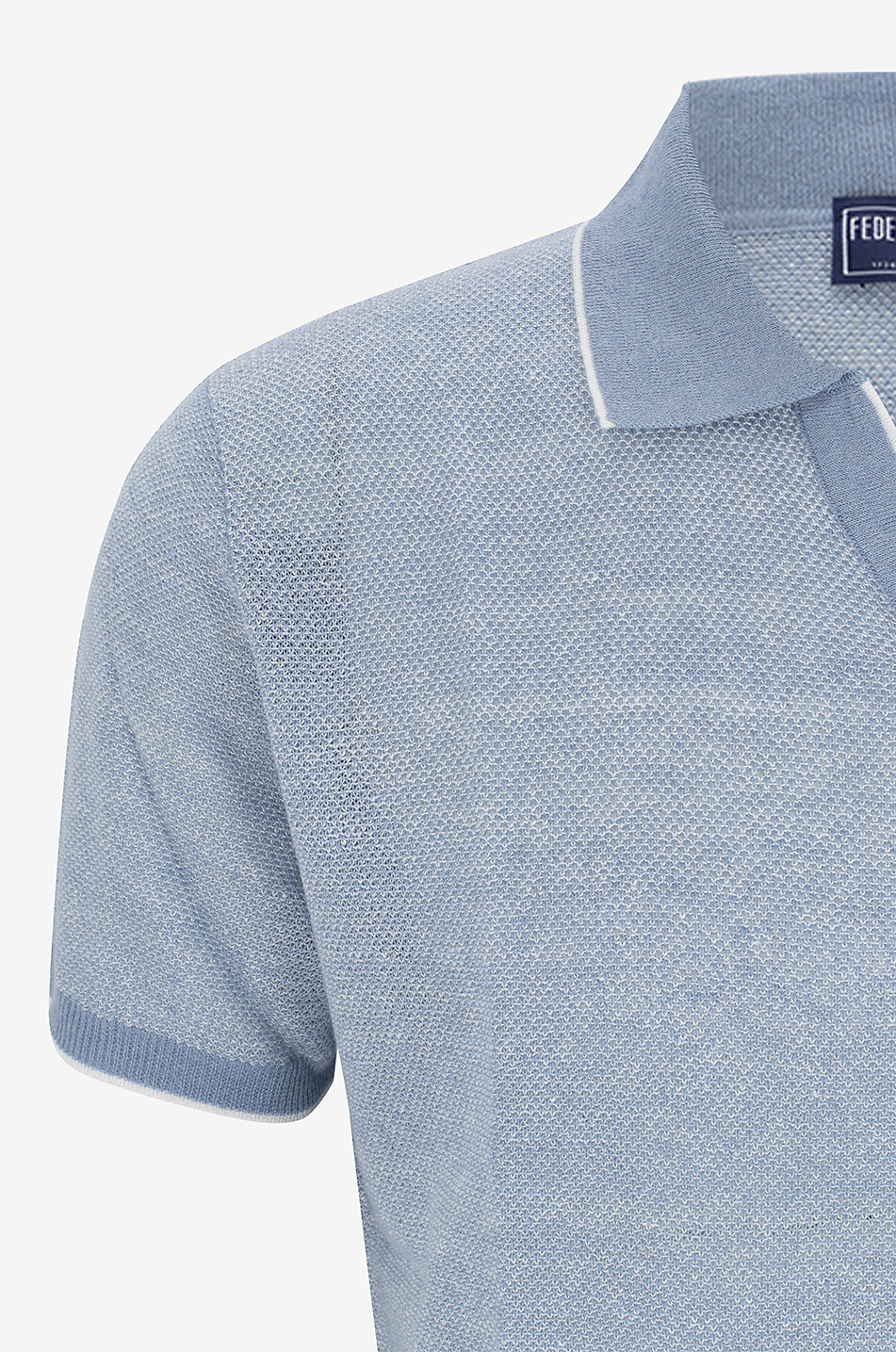 FEDELI Danny linen piqué short-sleeved polo shirt Men LIGHT BLUE 3
