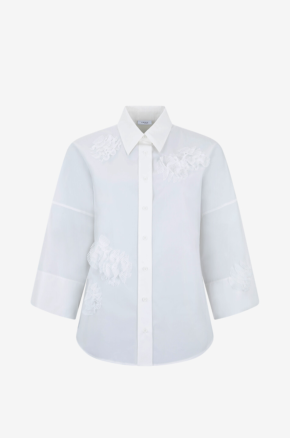 AKRIS PUNTO Carnation net ruffle poplin shirt Women EGGSHELL 1
