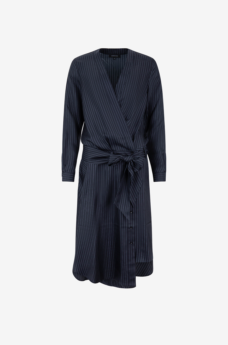 BARBARA BUI Pinstripe silk midi wrap dress Women DARK BLUE 1