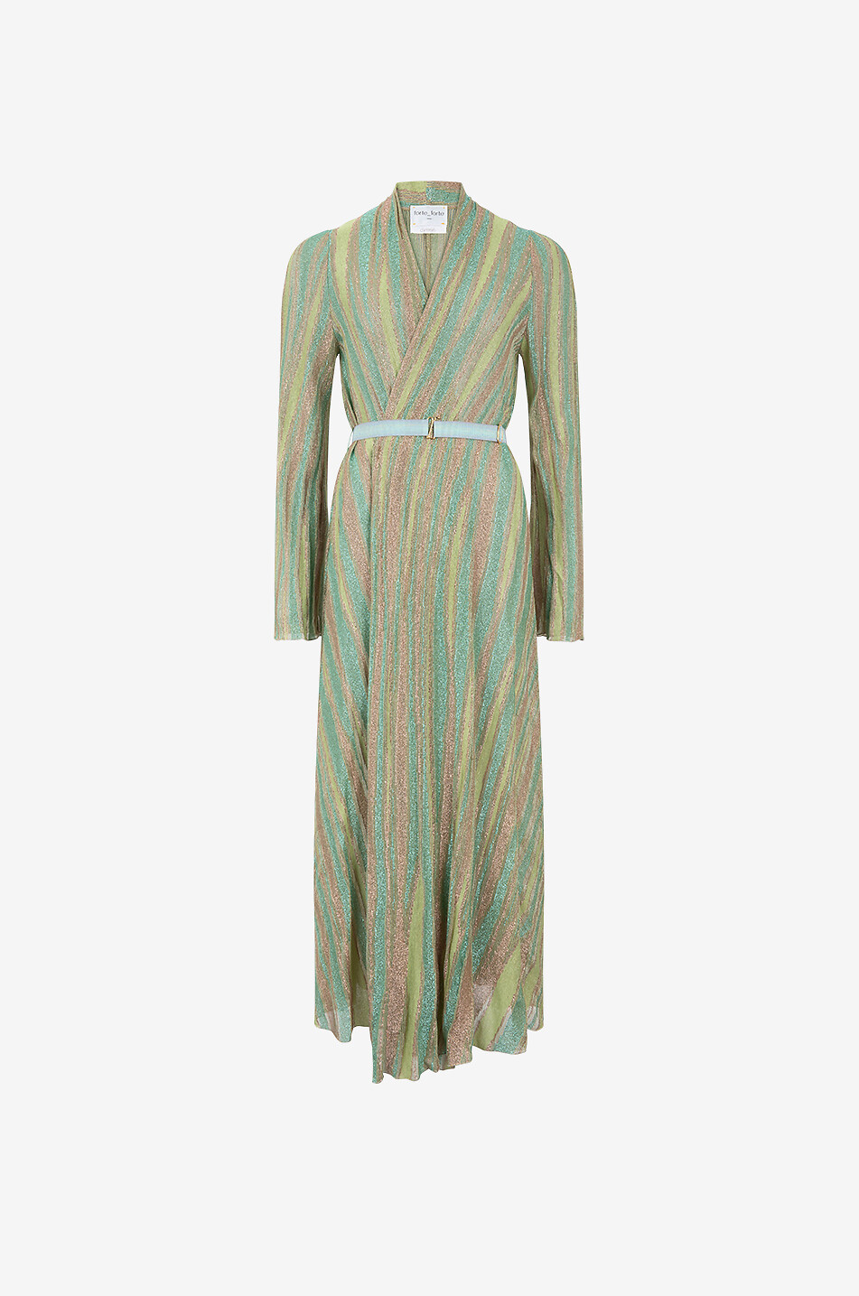 Robe portefeuille longue rayée en jersey et lurex