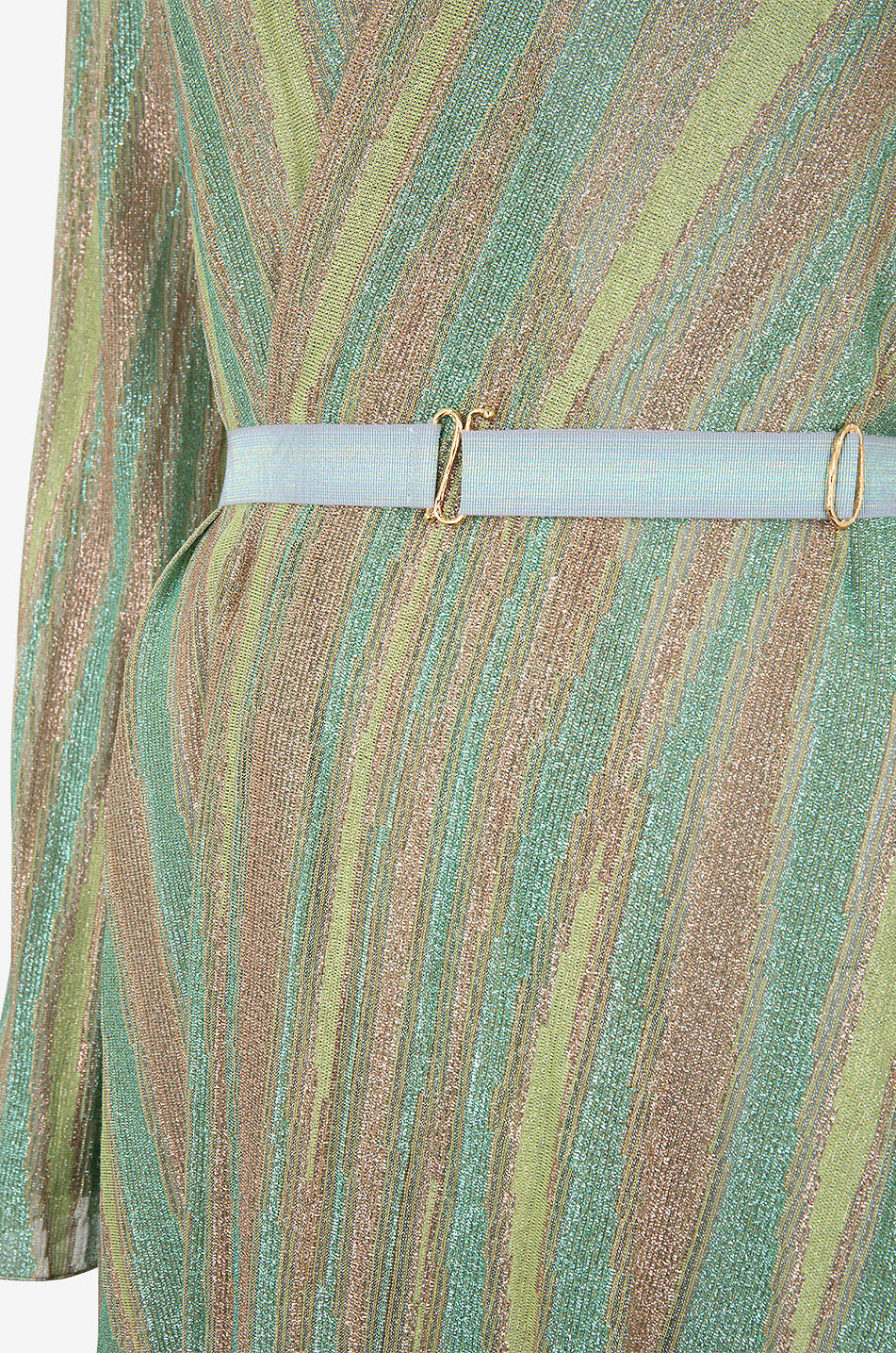 Robe portefeuille longue rayée en jersey et lurex