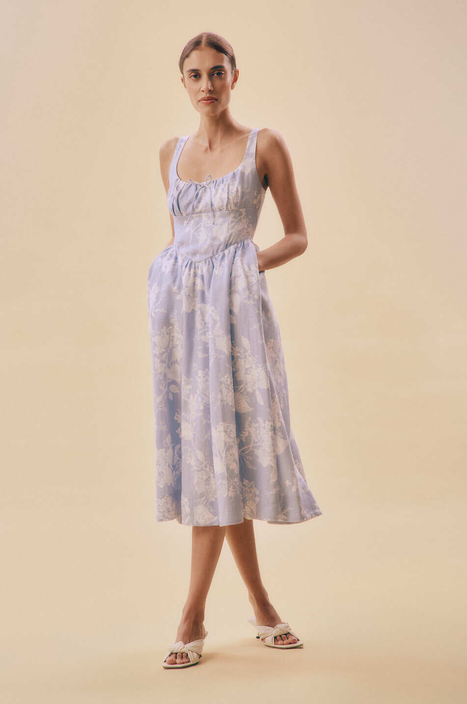 REFORMATION Balia floral linen midi sundress Women LIGHT BLUE 3