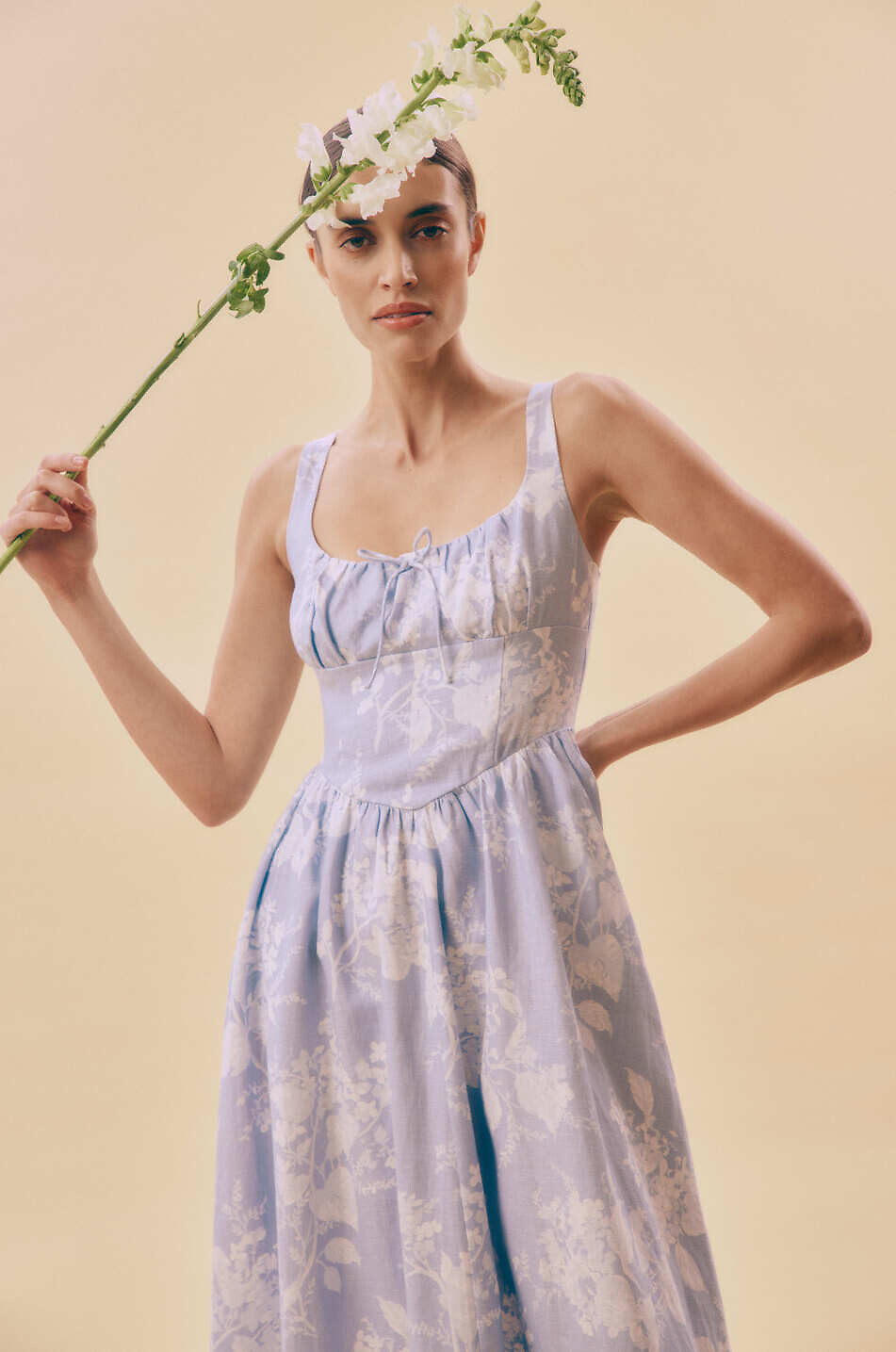 REFORMATION Balia floral linen midi sundress Women LIGHT BLUE 4