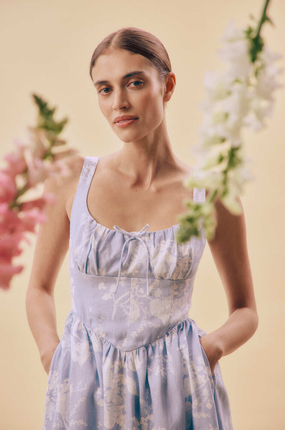 REFORMATION Balia floral linen midi sundress Women LIGHT BLUE 5