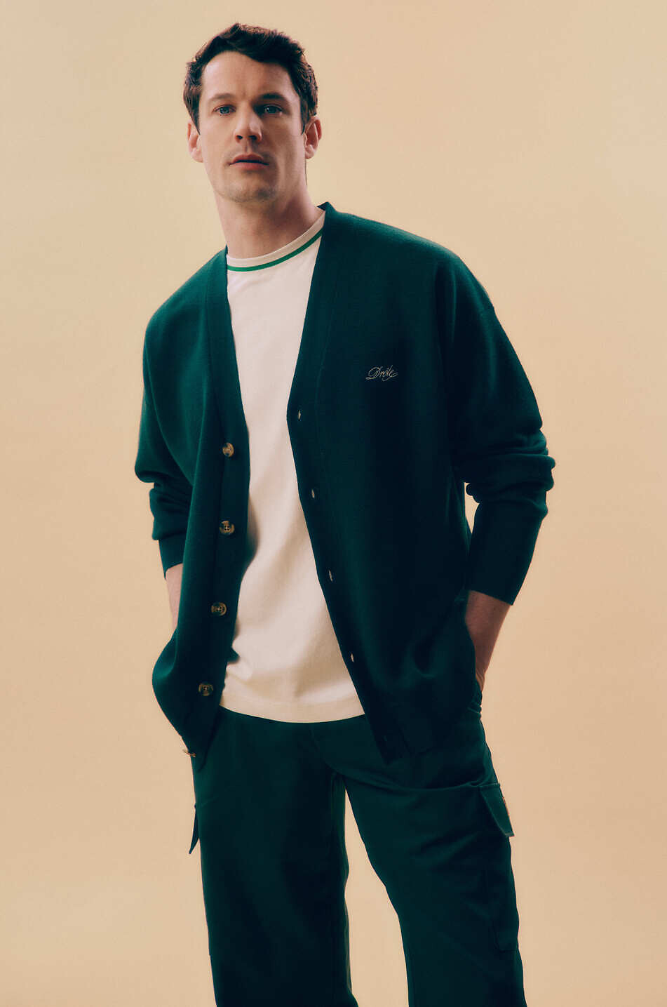 DROLE DE MONSIEUR Drôle V-neck merino wool cardigan Men DARK GREEN 3