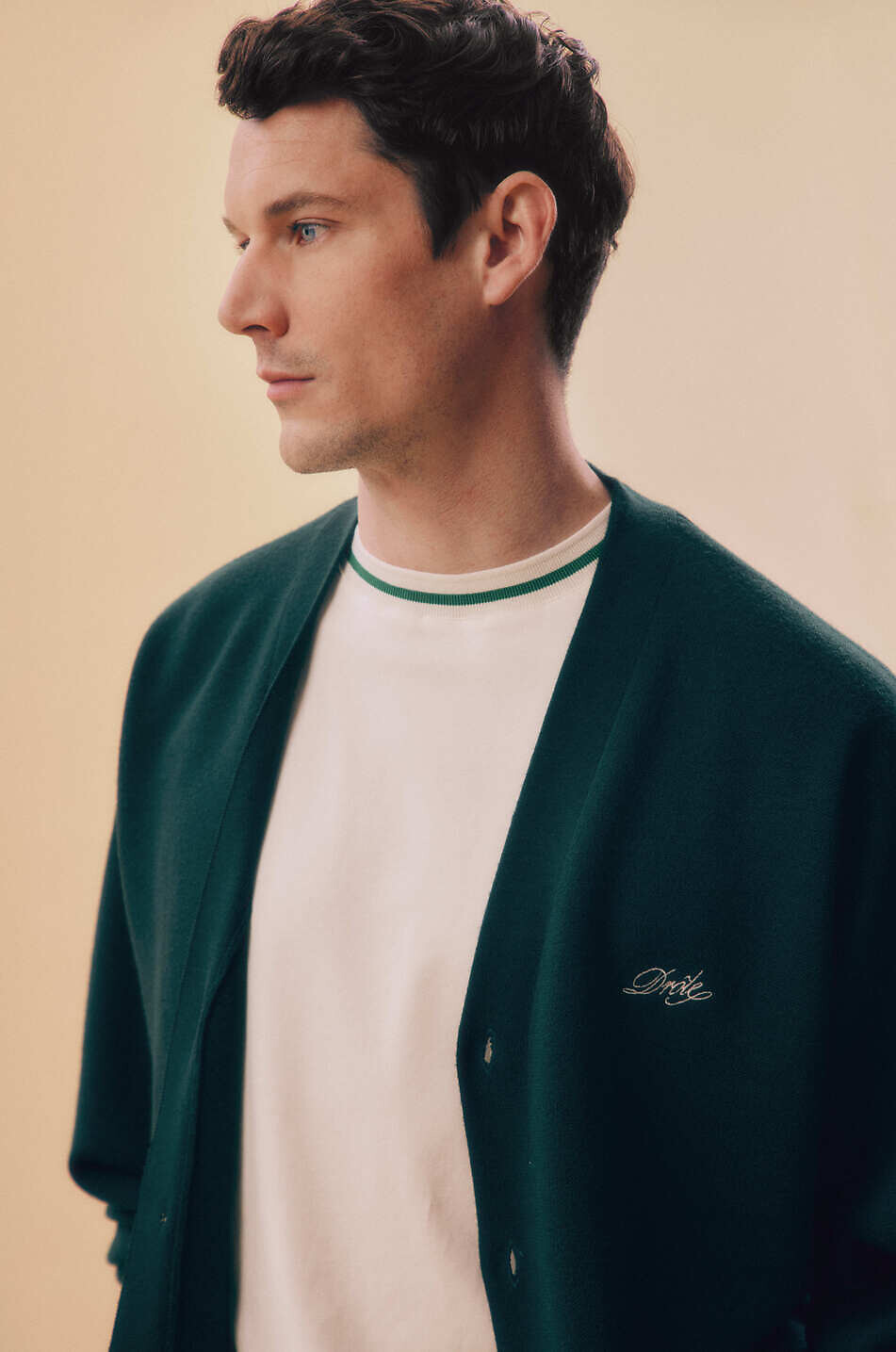 DROLE DE MONSIEUR Drôle V-neck merino wool cardigan Men DARK GREEN 4