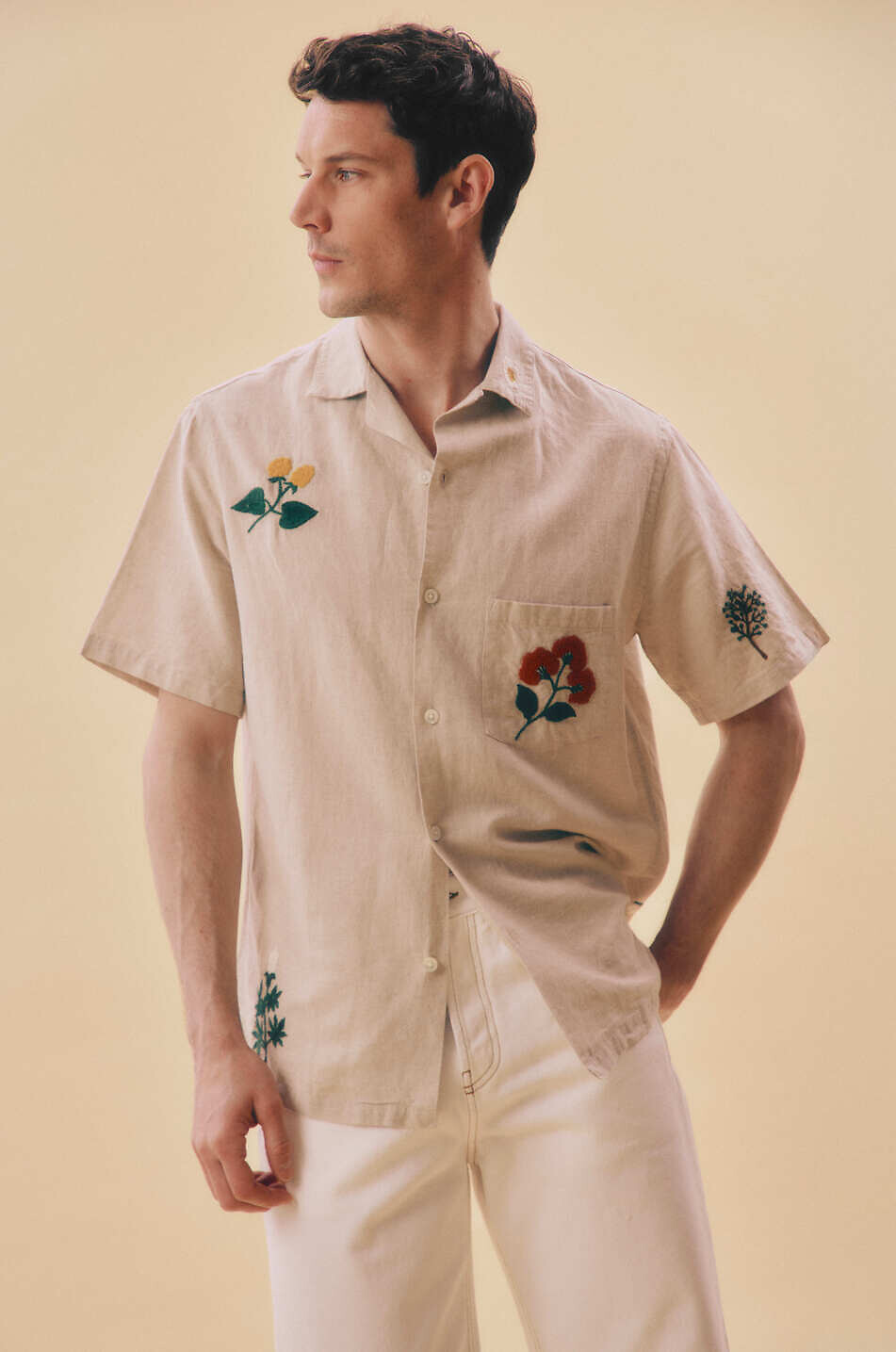 PORTUGUESE FLANNEL Spring 3 embroidered cotton and linen shirt Men BEIGE 5