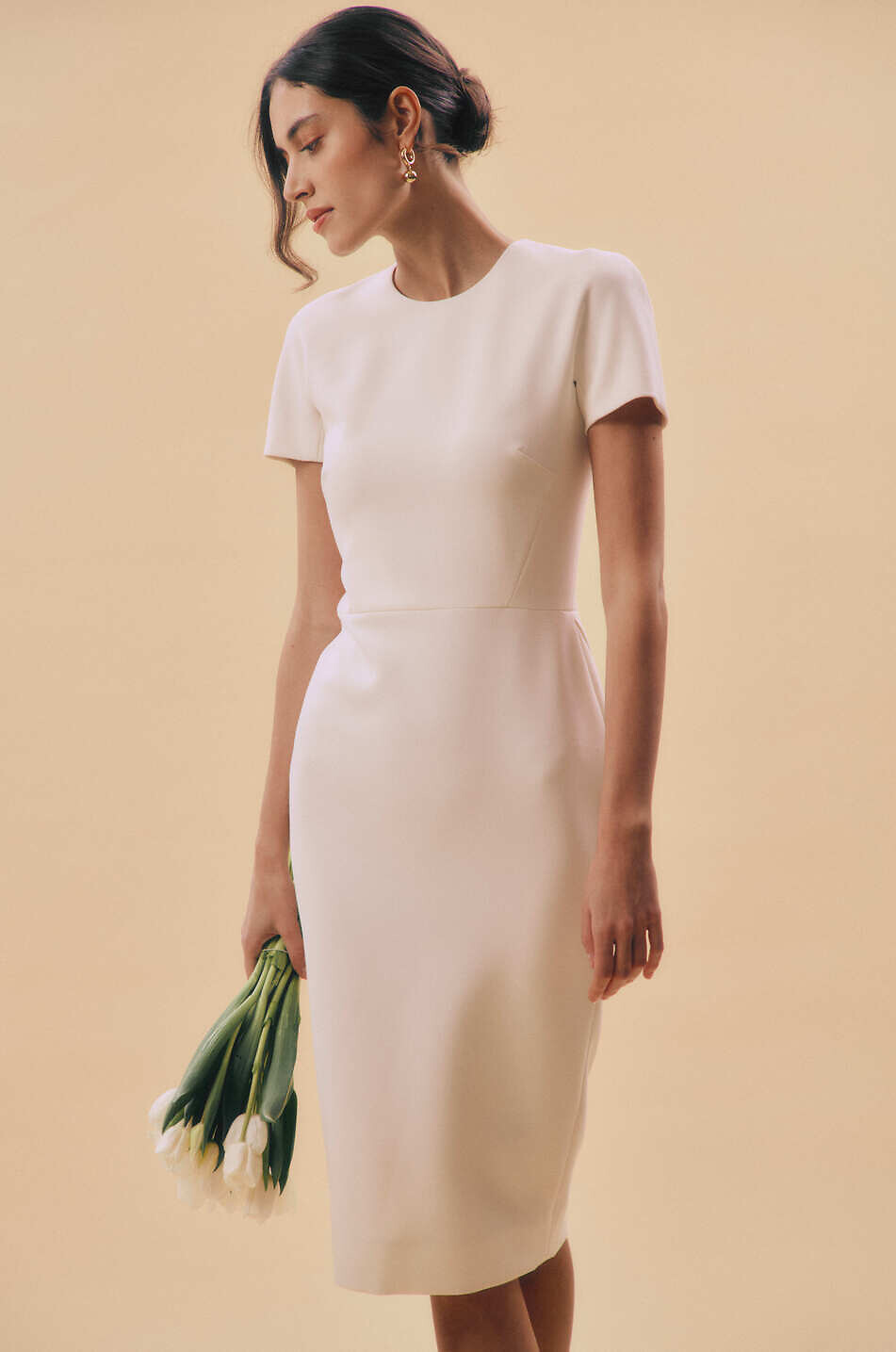 VICTORIA BECKHAM Robe fourreau en cady Fitted T-Shirt Femme BLANC 4