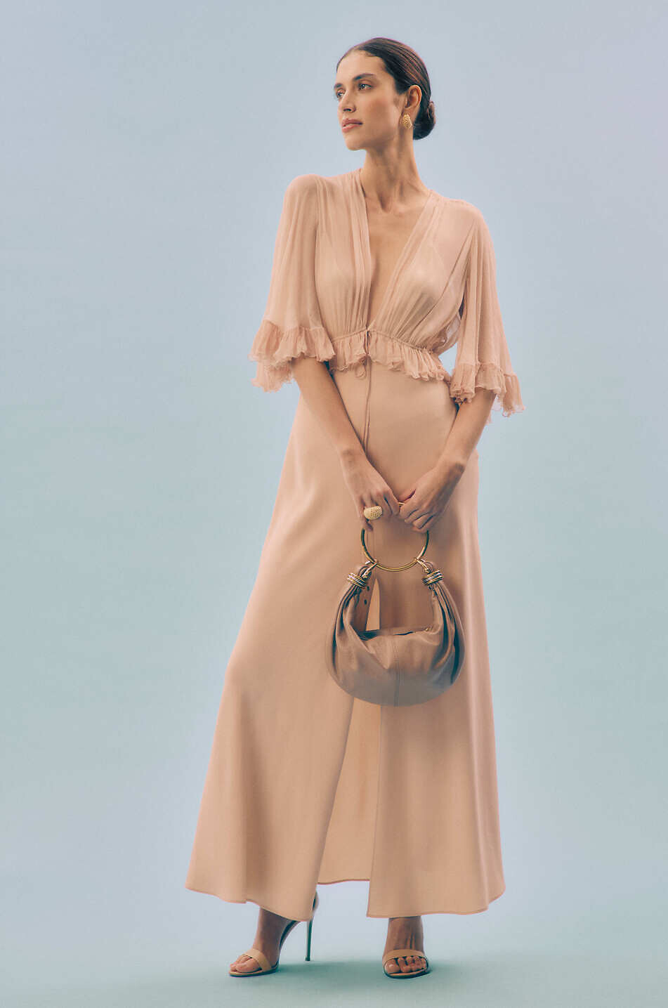 CHLOE Long ruffled chiffon and silk dress Women LIGHT PINK 4