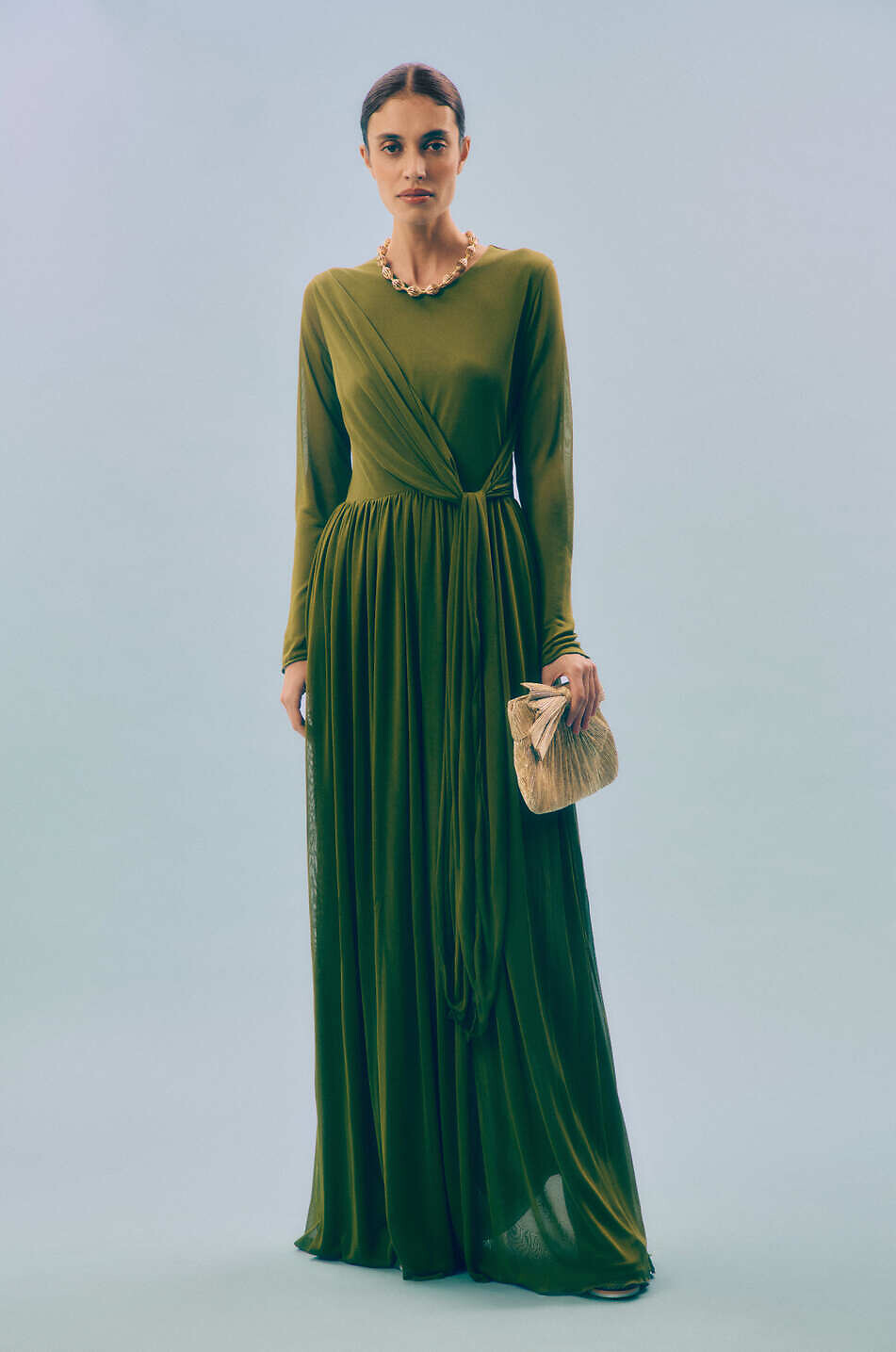 GIAMBATTISTA VALLI Fluid draped jersey maxi dress Women KHAKI 3