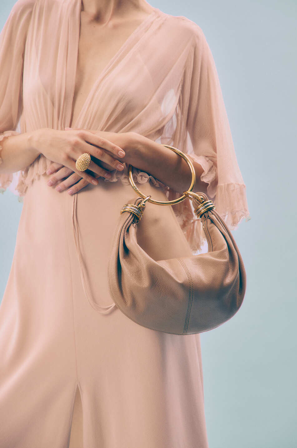CHLOE Bracelet Hobo Small grained leather handbag Women PINK 5